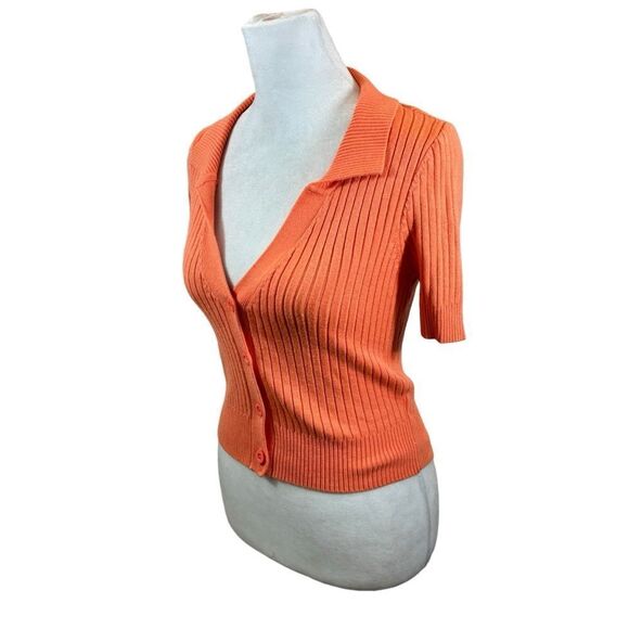 Ladies Vestique Brand Orange Ribbed Button Up Cardigan Size Medium - Picture 3 of 8